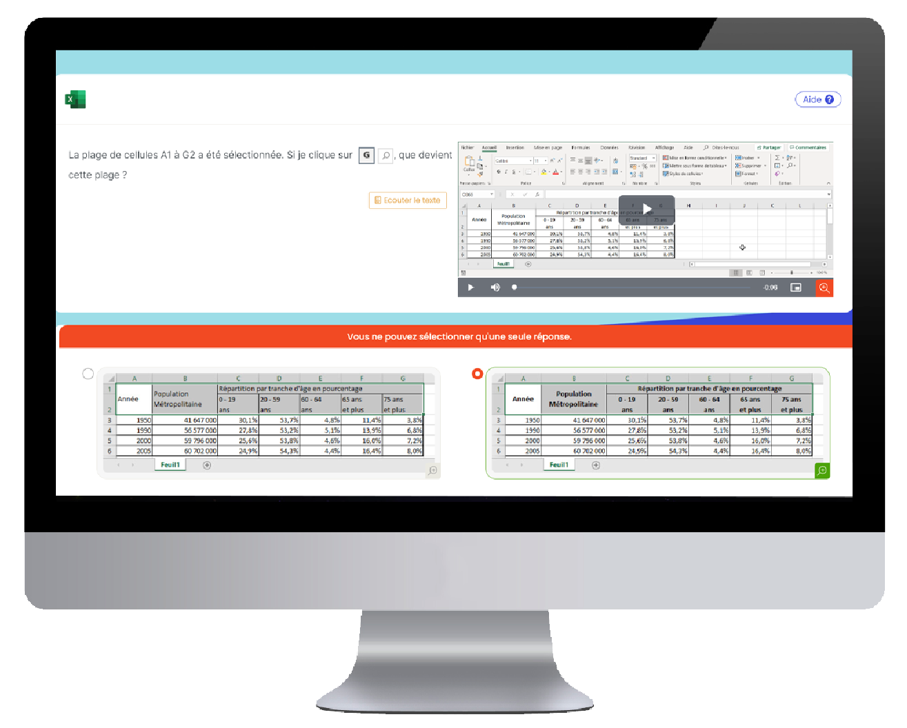 Question d'évaluation de manipulation Excel directement dans l'environnement du logiciel