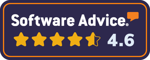 Best reviews badge Software advice logo with a 4.6 out of 5