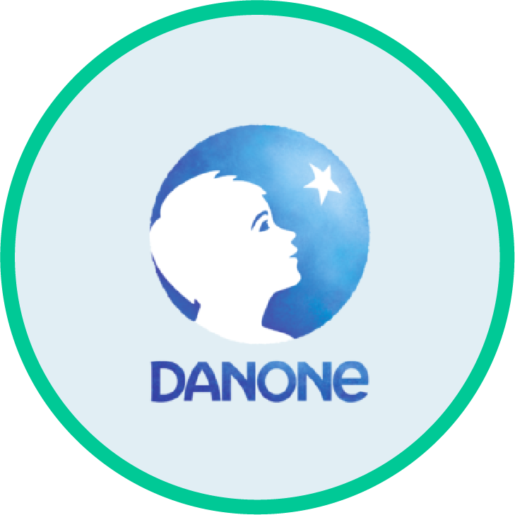 Logo of Danone, partner specializing in food industry and dairy products